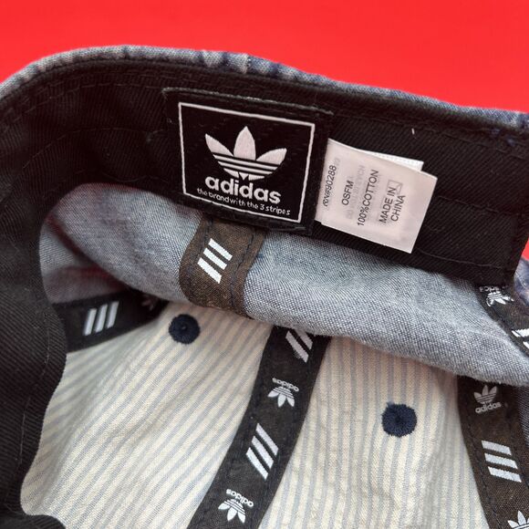 Adidas Trefoil Logo Retro Floppy Hat Baseball Cap Acid Wash Blue Denim Strapback - Picture 5 of 5